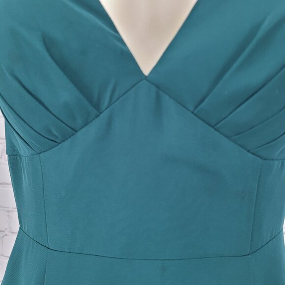 Azazie Dark Green Chiffon Tie Back Padded Bridesmaid Maxi Dress Gown Size C - Picture 10 of 16